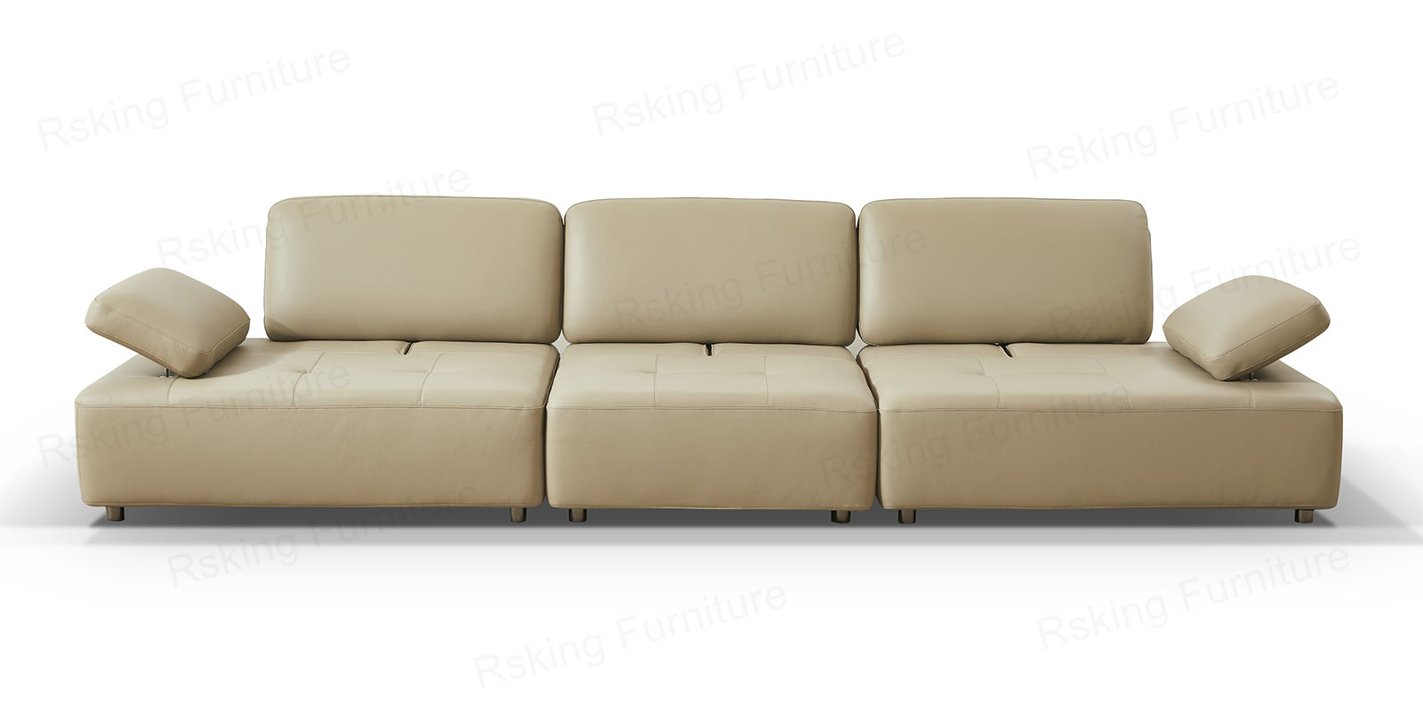 Front view of the Rsking RSK13-B modular leather sofa with three backrests and angled armrests