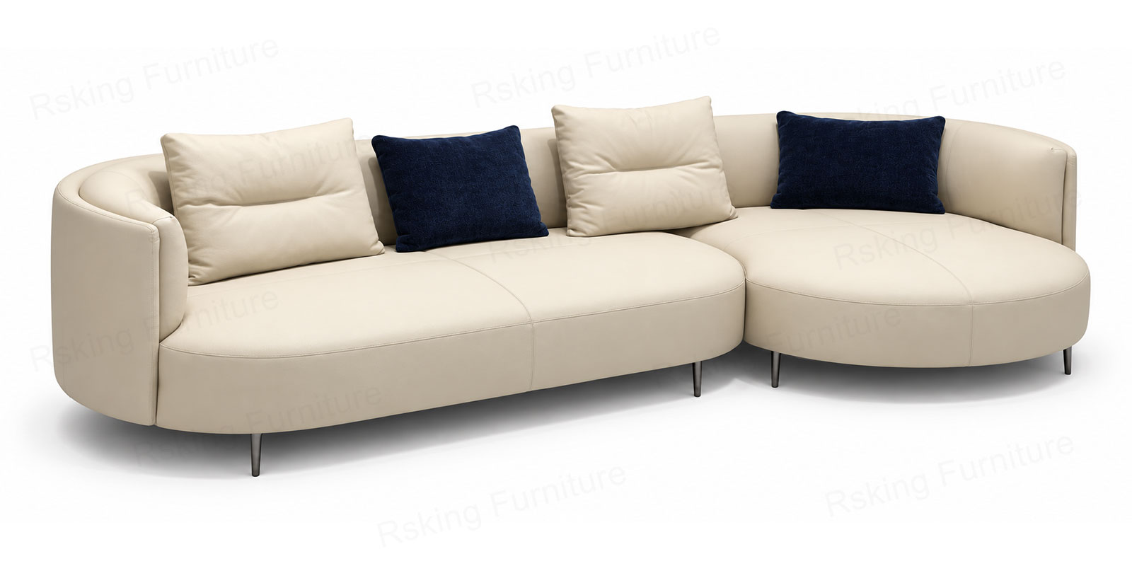 Opposite angled view of the RSK2308 sofa showing the rounded arm, low back and curved seat edges